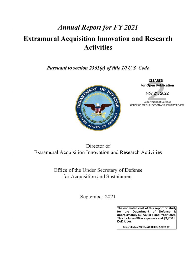 Annual Report for FY 2021 Extramural Acquisition Innovation and